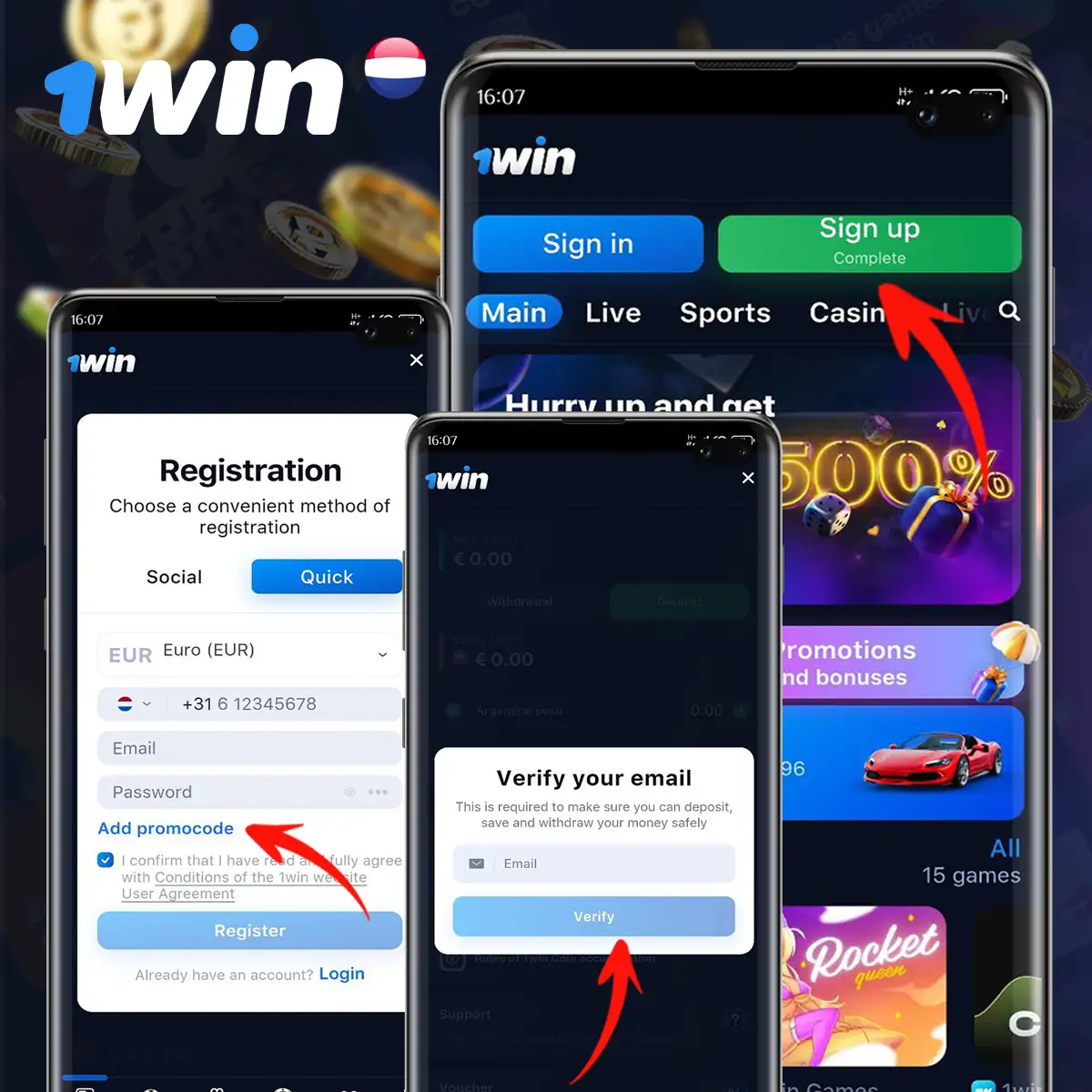 How to register in the 1Win Netherlands app