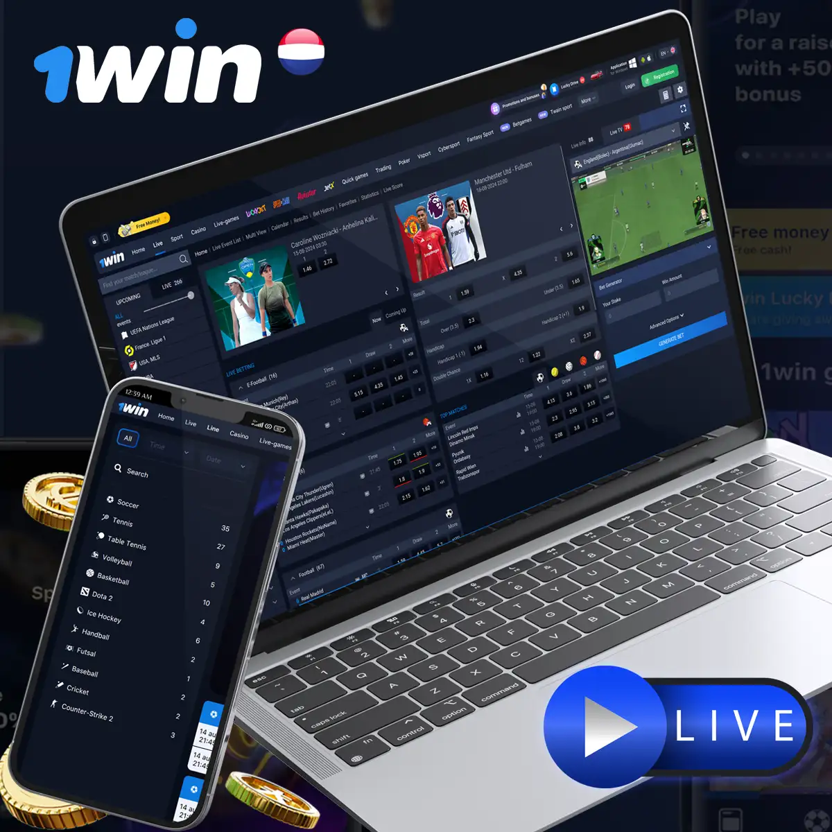 Real-time betting at 1win