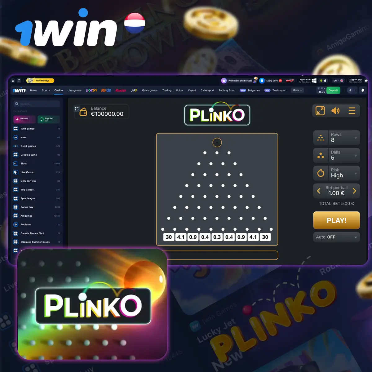 Plinko game in 1Win