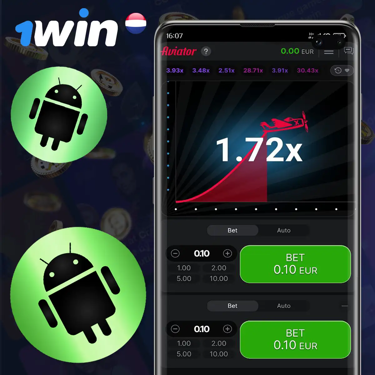 Download the aviator 1win app in the Netherlands for android